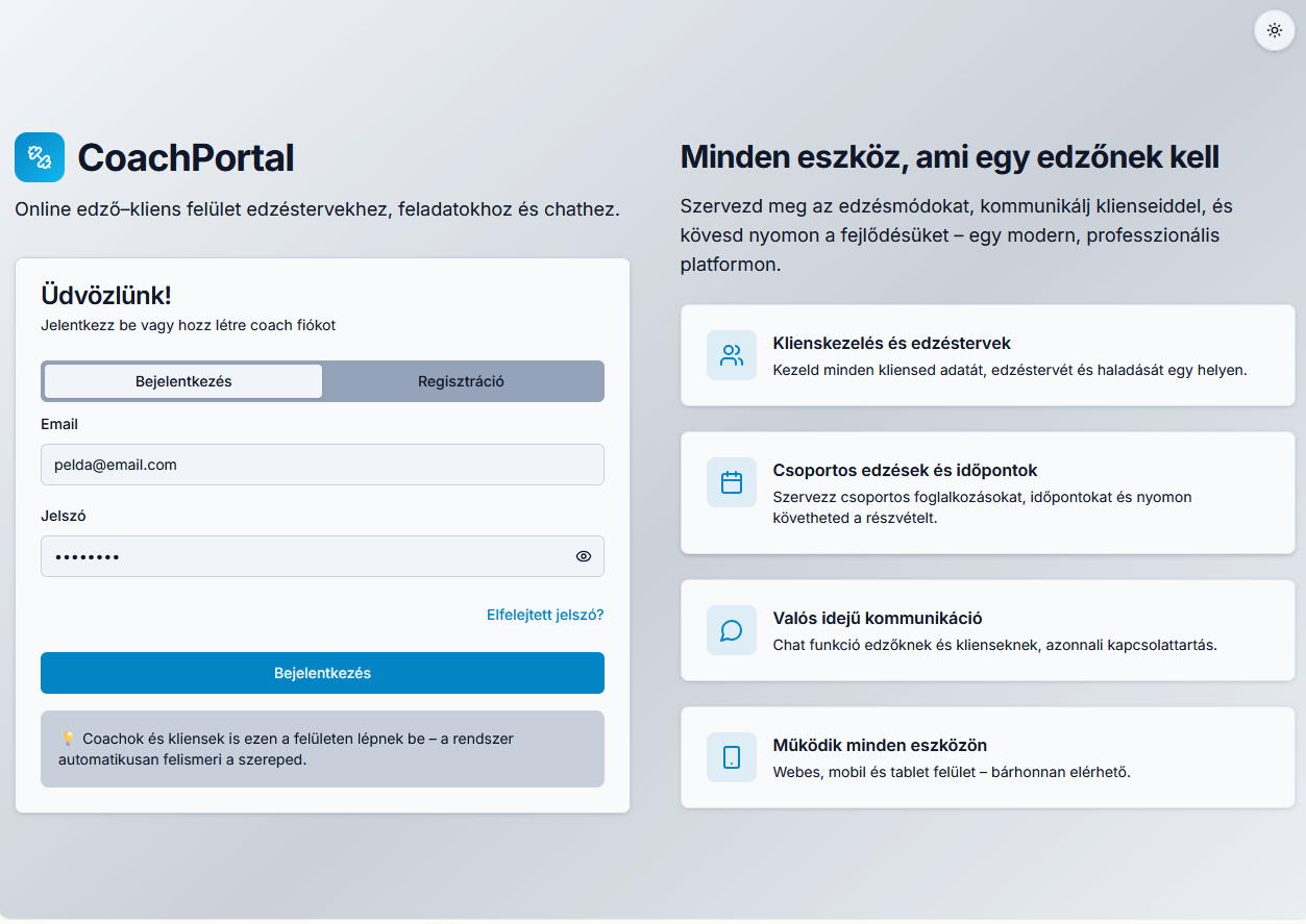 Coachtimize login screen